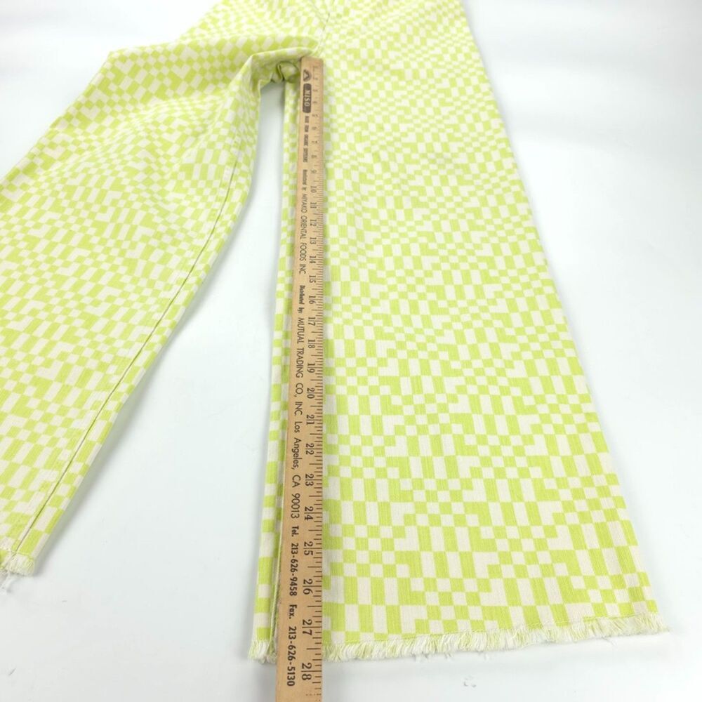 NEW Billabong Free Fall Wide Leg Raw Hem Jeans 90s Y2k Lime Checkered Print 25 - Picture 4 of 10